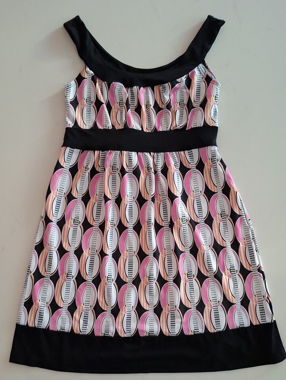 Vintage Y2K Babydoll Longline Tank with Graphic Orange & Pink Print (Size XS)
